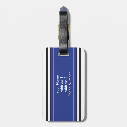 Aangepaste Monogram Royal Blue Stripes Bagagelabel (Achterkant verticaal)
