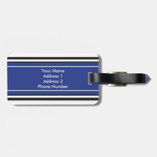 Aangepaste Monogram Royal Blue Stripes Bagagelabel (Achterkant horizontaal)