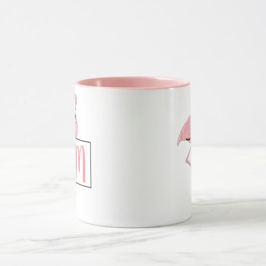 Aangepaste monogram roze flamingo Waterverf kunst Mok (Midden)