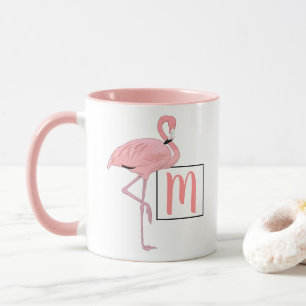 Aangepaste monogram roze flamingo Waterverf kunst Mok