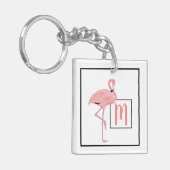 Aangepaste monogram roze flamingo Waterverf kunst Sleutelhanger (Voorkant Links)