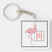 Aangepaste monogram roze flamingo Waterverf kunst Sleutelhanger (Voorkant)