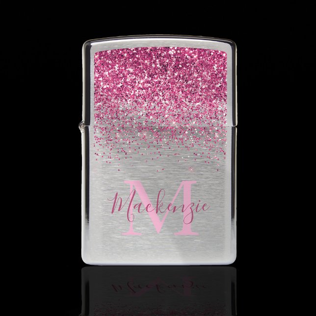 Aangepaste monogram roze glitter Zippo Lighter (Creator heeft geüpload)