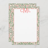 Aangepaste Monogram Roze & Groene Bloemen Chinoise Kaart (Voorkant / Achterkant)