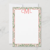 Aangepaste Monogram Roze & Groene Bloemen Chinoise Kaart (Voorkant)