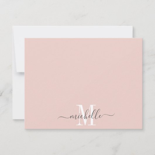 Aangepaste Monogram roze roze witte scriptnaam Notitiekaartje (Voorkant)