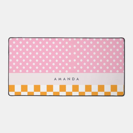 Aangepaste Monogram Roze Sinaasappel Polka Dot Che Bureaumat (Voorkant)