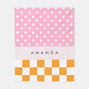 Aangepaste Monogram Roze Sinaasappel Polka Dot Che Fleece Deken