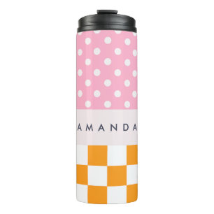 Aangepaste Monogram Roze Sinaasappel Polka Dot Che Thermosbeker
