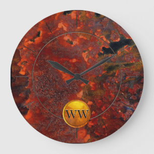 Aangepaste monogram Rust en Gold Steampunk Grote Klok