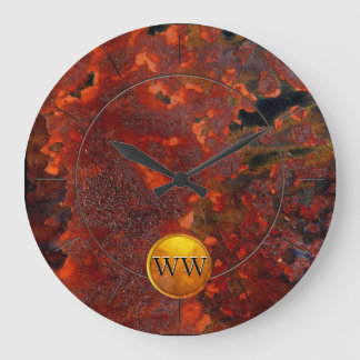 Aangepaste monogram  Rust en Gold Steampunk Grote Klok