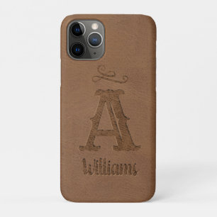 Aangepaste monogram Rustisch bruin leder iPhone 11 Pro Hoesje