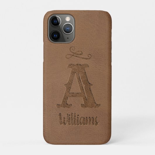 Aangepaste monogram Rustisch bruin leder Case-Mate iPhone Case (Achterkant)