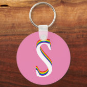Aangepaste monogram S LGBTQ Gay Pride Rainbow LGBT Sleutelhanger (Voorkant)