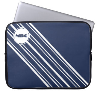 Aangepaste Monogram Saffier Blauw met Witte Strepe Laptop Sleeve
