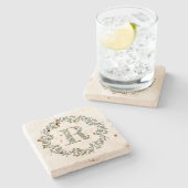Aangepaste monogram Sage Green Floral Stenen Onderzetter (Zijkant)