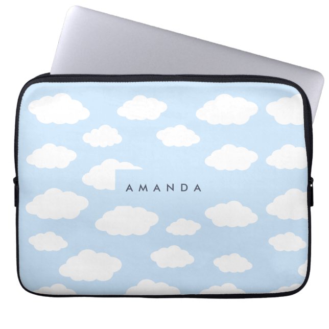 Aangepaste Monogram Schattigee Girly Blue Cloud Gi Laptop Sleeve (Voorkant)