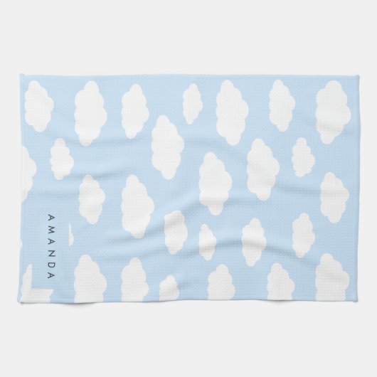 Aangepaste Monogram Schattigee Girly Blue Cloud Gi Theedoek (Horizontaal)