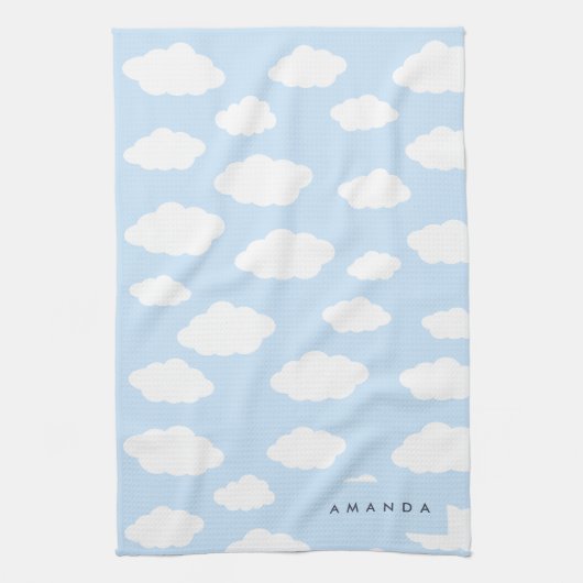 Aangepaste Monogram Schattigee Girly Blue Cloud Gi Theedoek (Verticaal)
