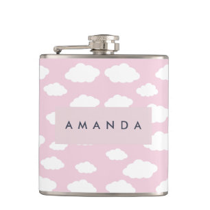 Aangepaste Monogram Schattigee Girly Pink Cloud Gi Heupfles