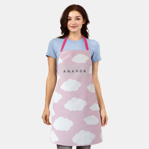Aangepaste Monogram Schattigee Girly Pink Cloud Gi Schort