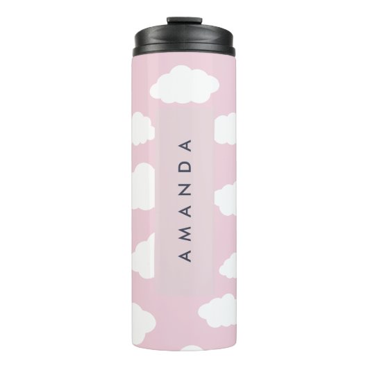 Aangepaste Monogram Schattigee Girly Pink Cloud Gi Thermosbeker (Voorkant)