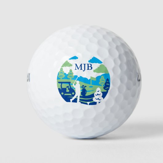 Aangepaste Monogram Schilderachtig Cursus Retro Mo Golfballen (Voorkant)