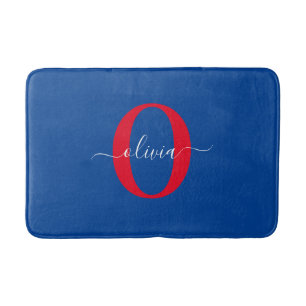 Aangepaste monogram scriptnaam Blauw rood Badmat