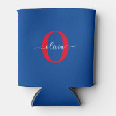 Aangepaste monogram scriptnaam Blauw rood Blikjeskoeler (Voorkant)