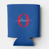 Aangepaste monogram scriptnaam Blauw rood Blikjeskoeler (Achterkant)
