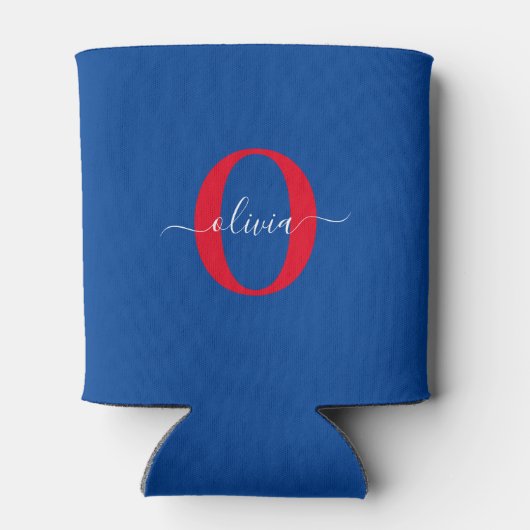 Aangepaste monogram scriptnaam Blauw rood Blikjeskoeler (Achterkant)