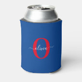 Aangepaste monogram scriptnaam Blauw rood Blikjeskoeler (Blikje Achterkant)