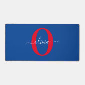 Aangepaste monogram scriptnaam Blauw rood Bureaumat (Voorkant)
