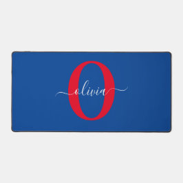 Aangepaste monogram scriptnaam Blauw rood Bureaumat