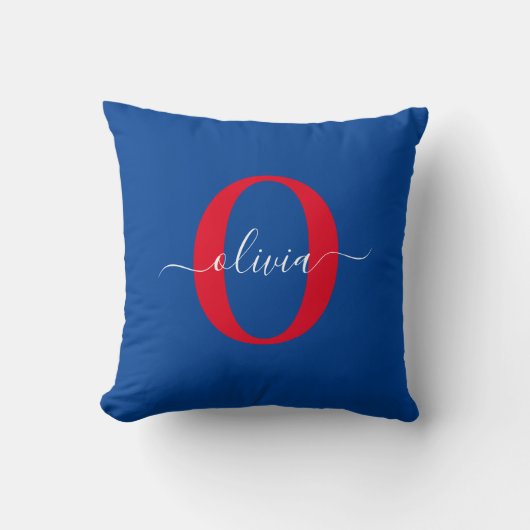 Aangepaste monogram scriptnaam Blauw rood Kussen (Voorkant)