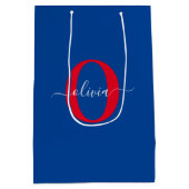 Aangepaste monogram scriptnaam Blauw rood Medium Cadeauzakje (Achterkant)