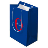 Aangepaste monogram scriptnaam Blauw rood Medium Cadeauzakje (Achterkant Gekanteld)