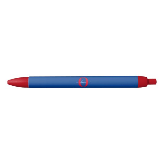 Aangepaste monogram scriptnaam Blauw rood Zwarte Inkt Pen (Voorkant)