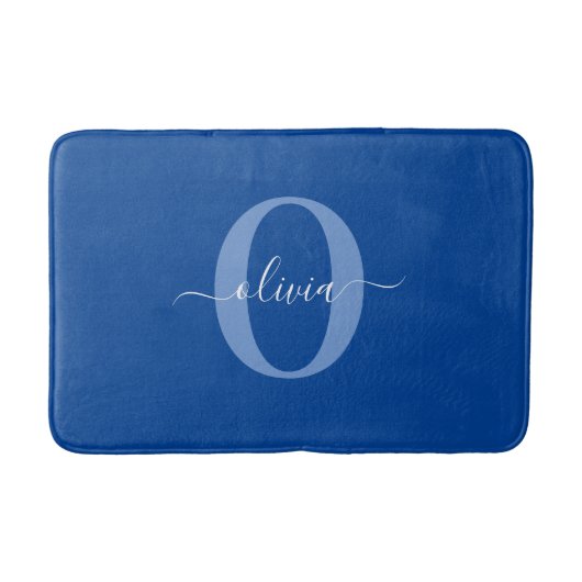 Aangepaste monogram scriptnaam Blauw Wit Badmat (Voorkant)