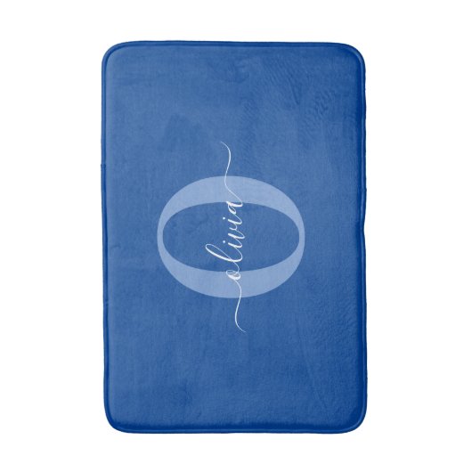 Aangepaste monogram scriptnaam Blauw Wit Badmat (Voorkant Verticaal)