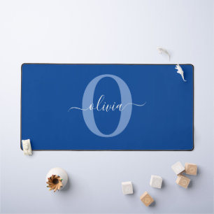 Aangepaste monogram scriptnaam Blauw Wit Bureaumat