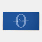 Aangepaste monogram scriptnaam Blauw Wit Bureaumat (Voorkant)