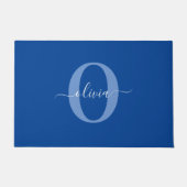 Aangepaste monogram scriptnaam Blauw Wit Deurmat (Voorkant)