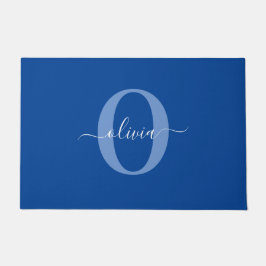 Aangepaste monogram scriptnaam Blauw Wit Deurmat