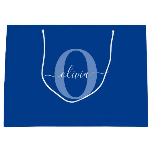 Aangepaste monogram scriptnaam Blauw Wit Groot Cadeauzakje (Voorkant)