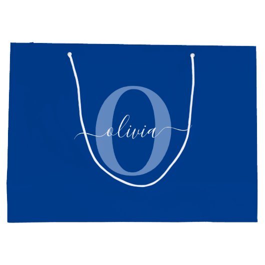 Aangepaste monogram scriptnaam Blauw Wit Groot Cadeauzakje (Achterkant)