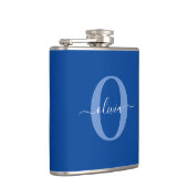 Aangepaste monogram scriptnaam Blauw Wit Heupfles (Rechts)