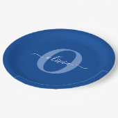 Aangepaste monogram scriptnaam Blauw Wit Papieren Bordje (Gekanteld)