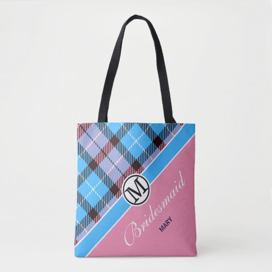 Aangepaste monogram scriptnaam Chic Tartan Bridesm Draagtas (Voorkant)