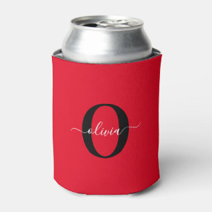 Aangepaste monogram scriptnaam rood zwart wit blikjeskoeler